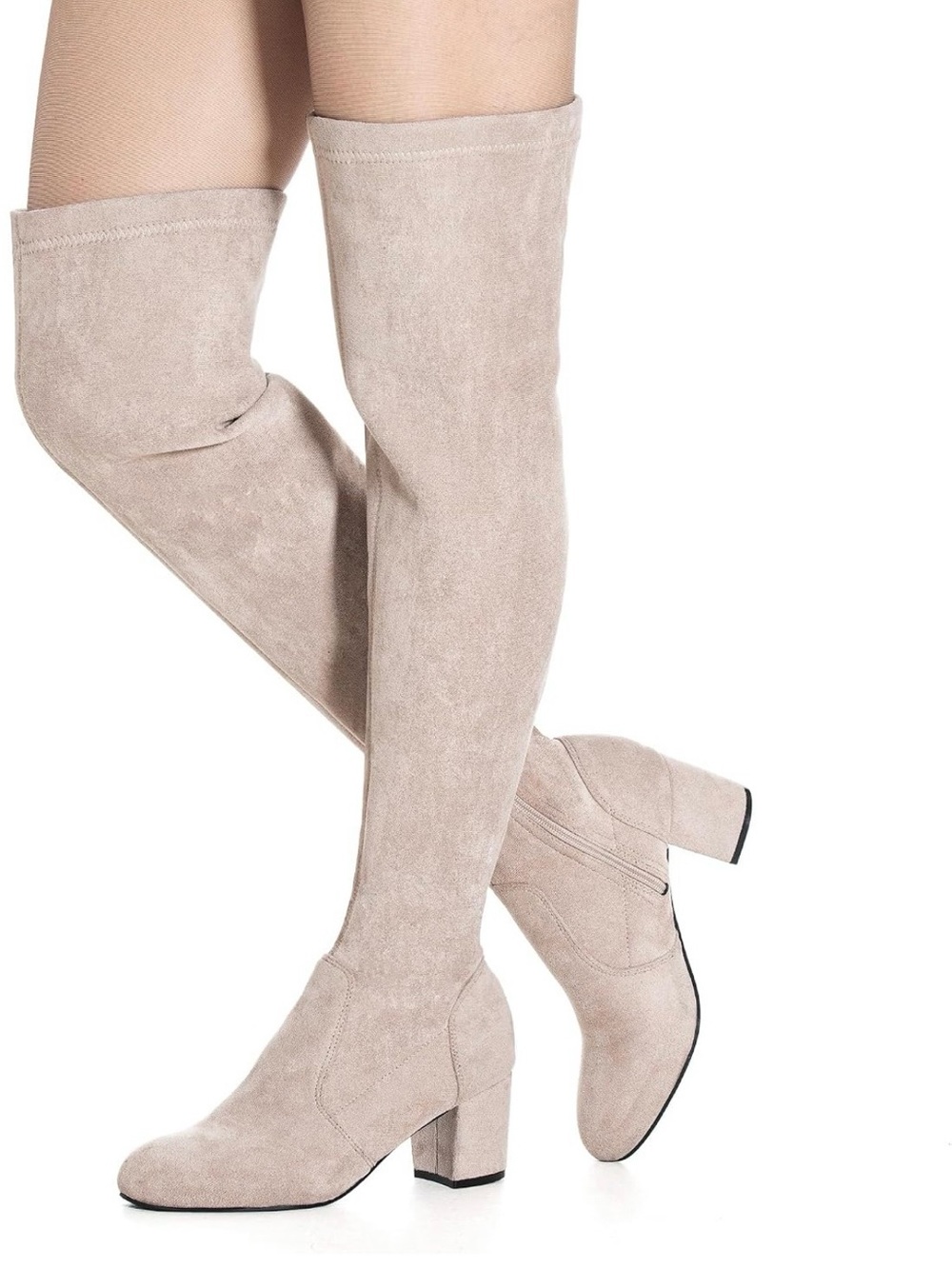 Brand New! Women's Over-the-Knee Block Heel Boots in Light Taupe (Size: 7.5)